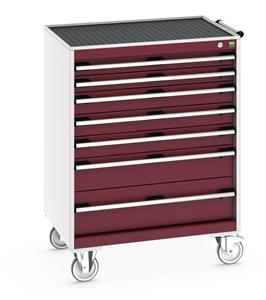 40402065.** Bott Cubio 7 Drawer Mobile Cabinet with external dimensions of 800mm wide x 650mm deep  x 1085mm high. Each drawer has a 50kg U.D.L. capacity with 100% extension and the unit also features drawer blocking and safety interlocks....